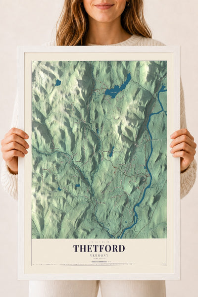 Thetford, Vermont map print - 18 x 24 white Ayous wood frame