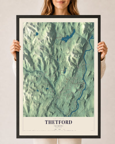 Thetford, Vermont map print - 24 x 36 black Ayous wood frame