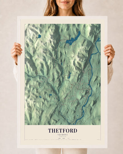 Thetford, Vermont map print - 24 x 36 white Ayous wood frame