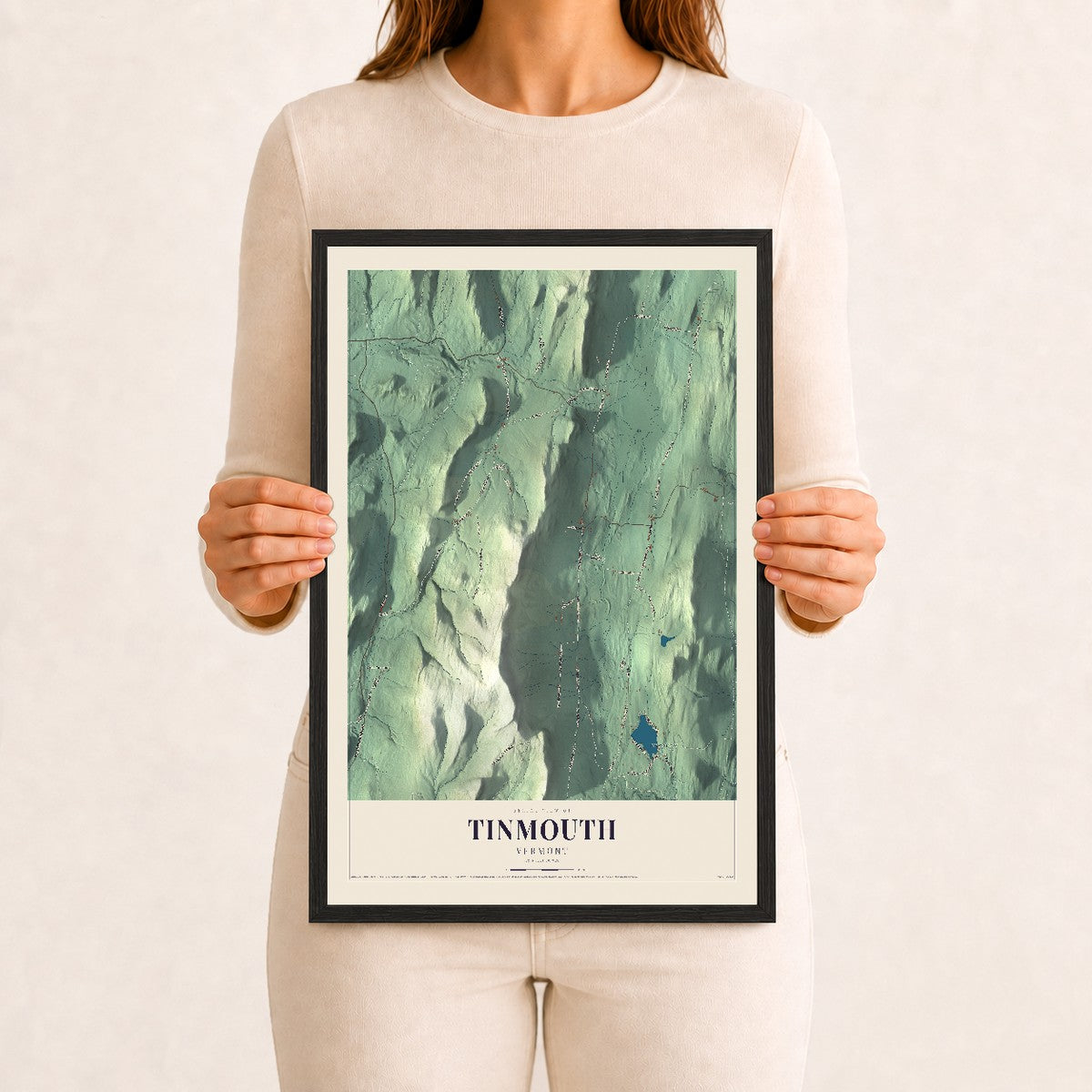 Tinmouth, Vermont map print - 12 x 18 black Ayous wood frame