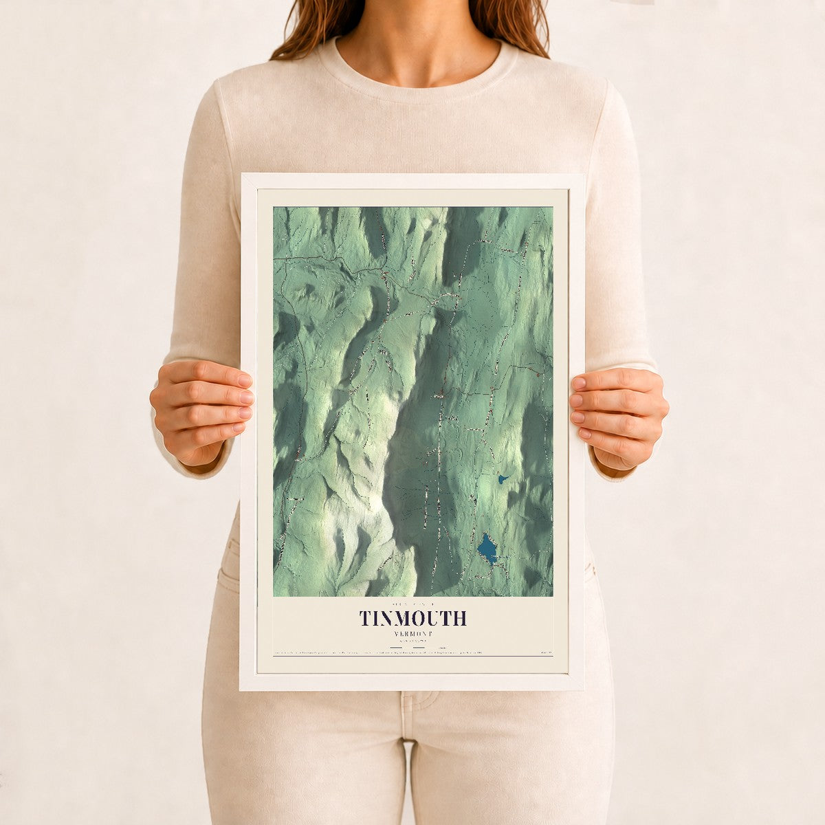 Tinmouth, Vermont map print - 12 x 18 white Ayous wood frame