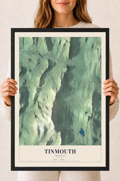 Tinmouth, Vermont map print - 18 x 24 black Ayous wood frame