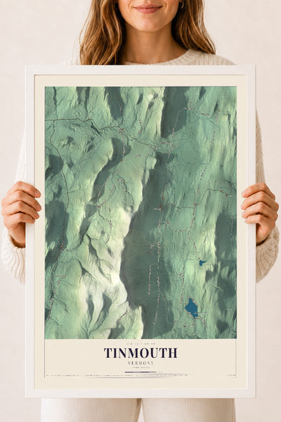 Tinmouth, Vermont map print - 18 x 24 white Ayous wood frame