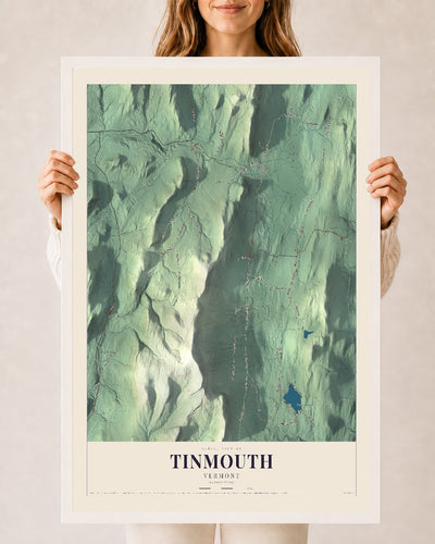 Tinmouth, Vermont map print - 24 x 36 white Ayous wood frame