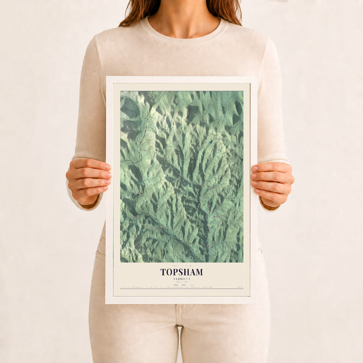 Topsham, Vermont map print - 12 x 18 white Ayous wood frame