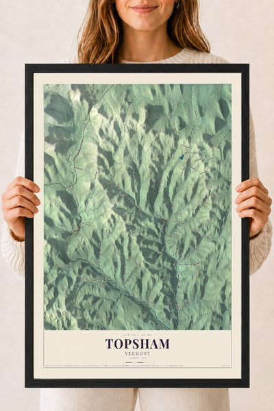 Topsham, Vermont map print - 18 x 24 black Ayous wood frame