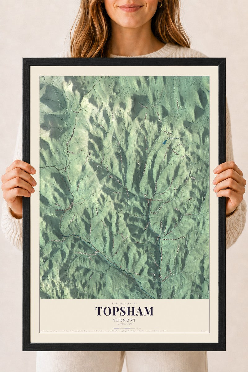 Topsham, Vermont map print - 18 x 24 black Ayous wood frame