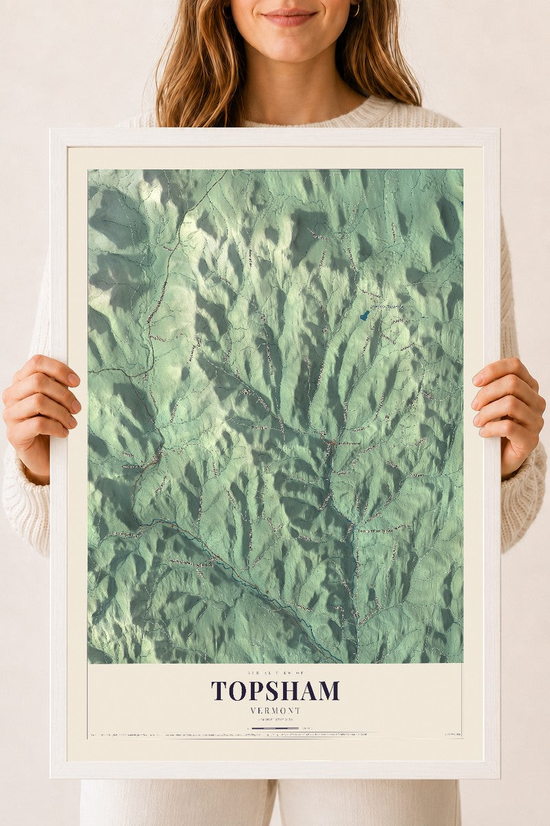 Topsham, Vermont map print - 18 x 24 white Ayous wood frame