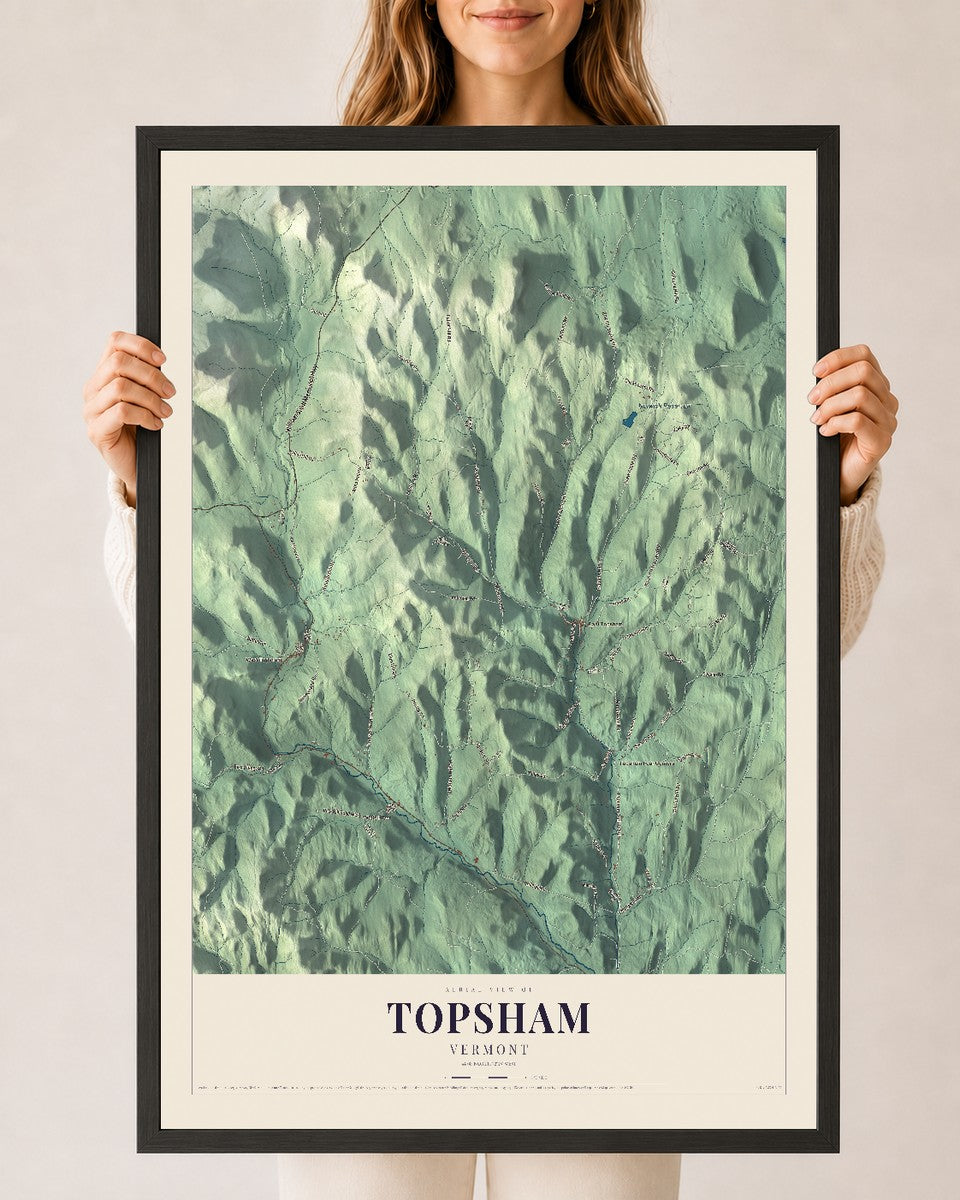 Topsham, Vermont map print - 24 x 36 black Ayous wood frame