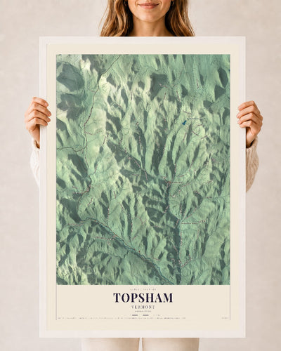 Topsham, Vermont map print - 24 x 36 white Ayous wood frame