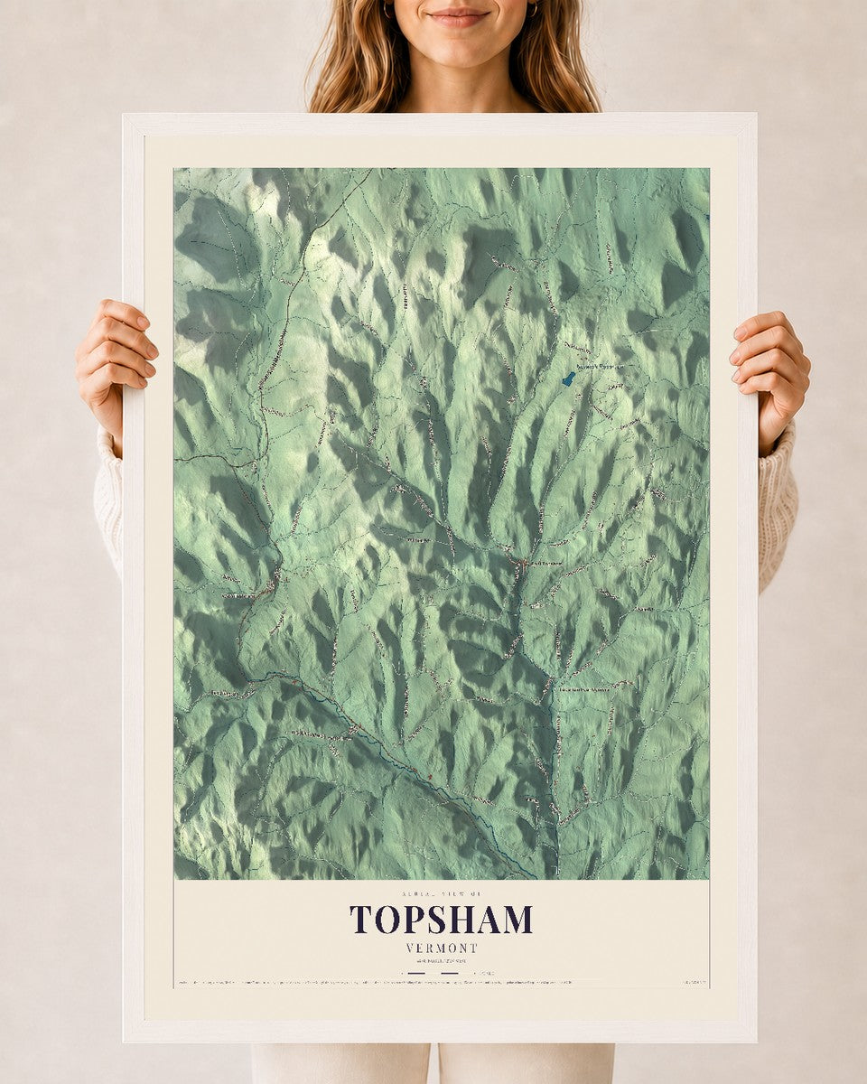 Topsham, Vermont map print - 24 x 36 white Ayous wood frame