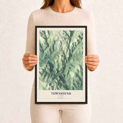 Townshend, Vermont map print - 12 x 18 black Ayous wood frame