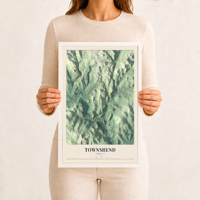 Townshend, Vermont map print - 12 x 18 white Ayous wood frame