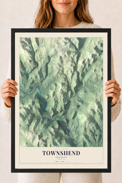 Townshend, Vermont map print - 18 x 24 black Ayous wood frame
