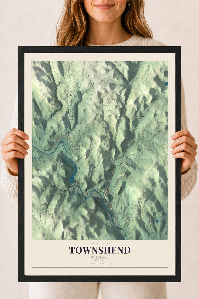 Townshend, Vermont map print - 18 x 24 black Ayous wood frame