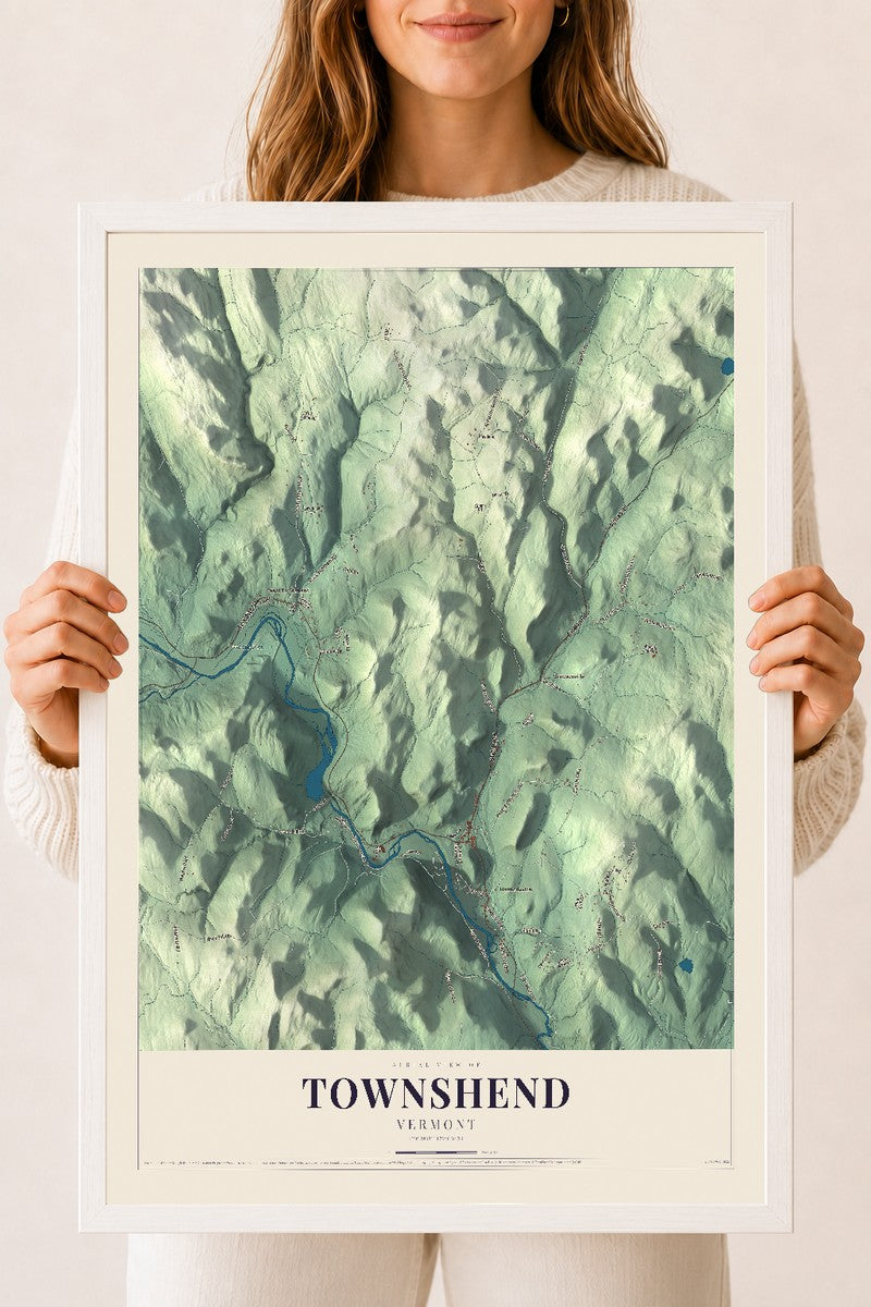 Townshend, Vermont map print - 18 x 24 white Ayous wood frame