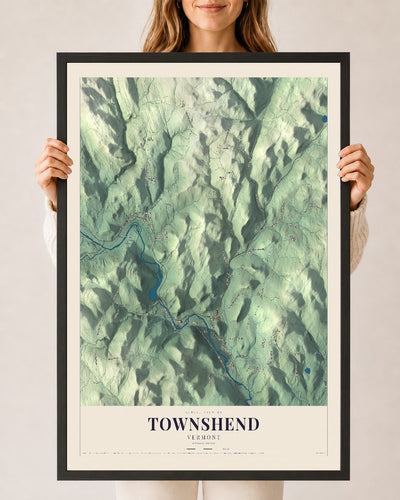 Townshend, Vermont map print - 24 x 36 black Ayous wood frame