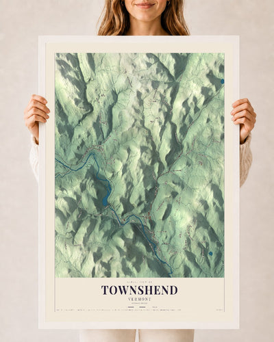 Townshend, Vermont map print - 24 x 36 white Ayous wood frame