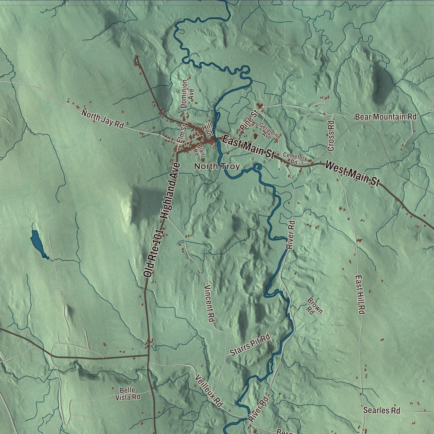 Street and neighborhood detail from the Troy, Vermont map