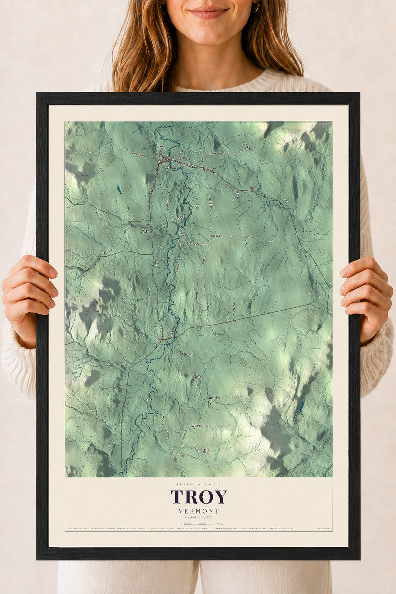 Troy, Vermont map print - 18 x 24 black Ayous wood frame