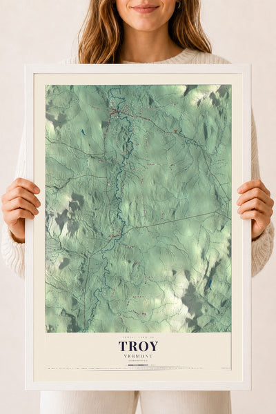 Troy, Vermont map print - 18 x 24 white Ayous wood frame