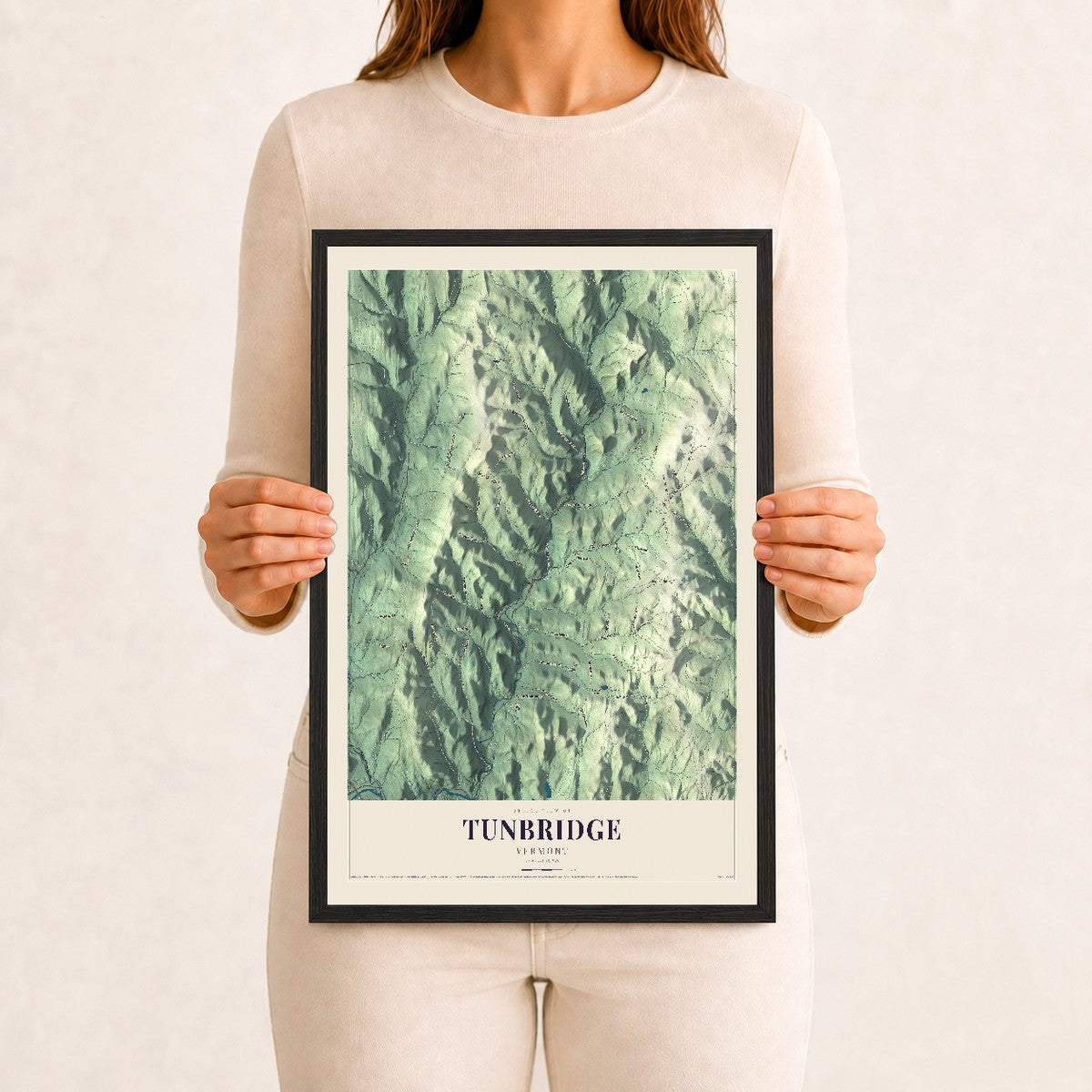 Tunbridge, Vermont map print - 12 x 18 black Ayous wood frame