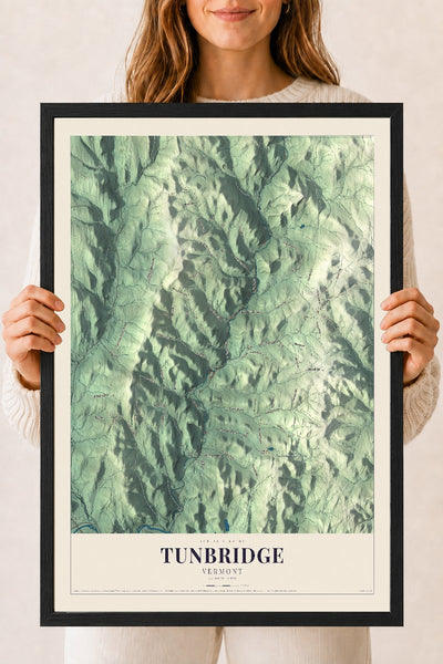 Tunbridge, Vermont map print - 18 x 24 black Ayous wood frame