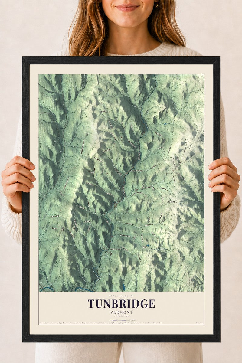 Tunbridge, Vermont map print - 18 x 24 black Ayous wood frame
