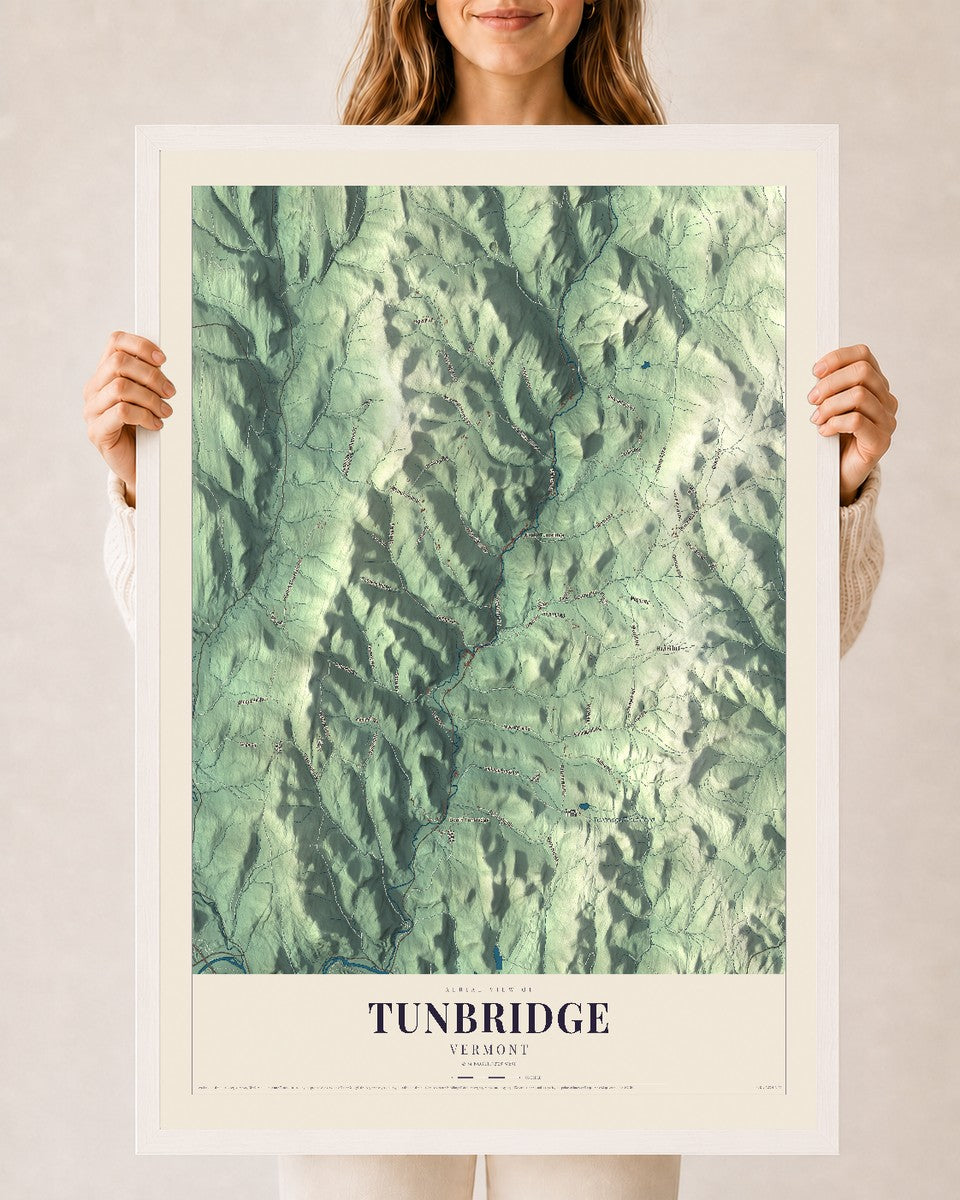 Tunbridge, Vermont map print - 24 x 36 white Ayous wood frame