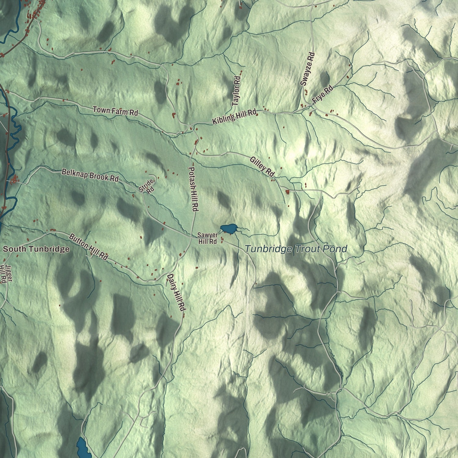 Terrain and local geography detail from the Tunbridge, Vermont map