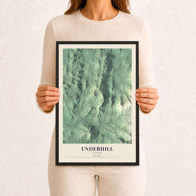 Underhill, Vermont map print - 12 x 18 black Ayous wood frame