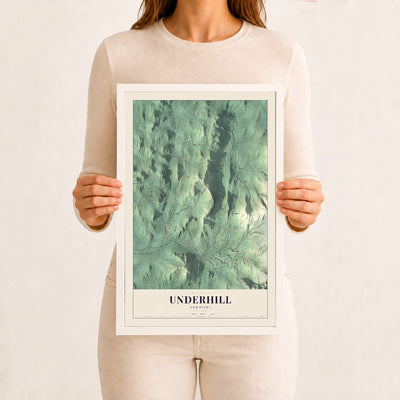 Underhill, Vermont map print - 12 x 18 white Ayous wood frame