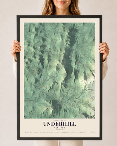 Underhill, Vermont map print - 24 x 36 black Ayous wood frame