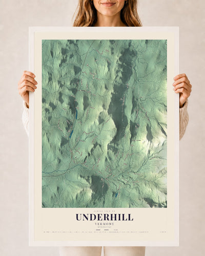 Underhill, Vermont map print - 24 x 36 white Ayous wood frame