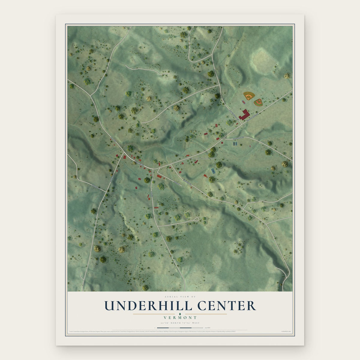 Underhill Center, Vermont map print, the full design