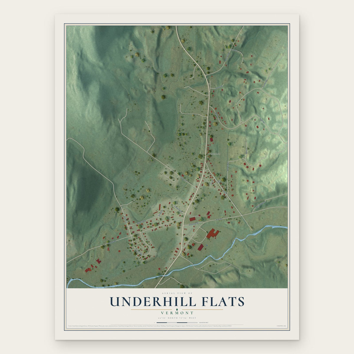 Underhill Flats, Vermont map print, the full design