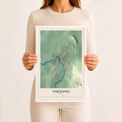 Vergennes, Vermont map print - 12 x 18 white Ayous wood frame