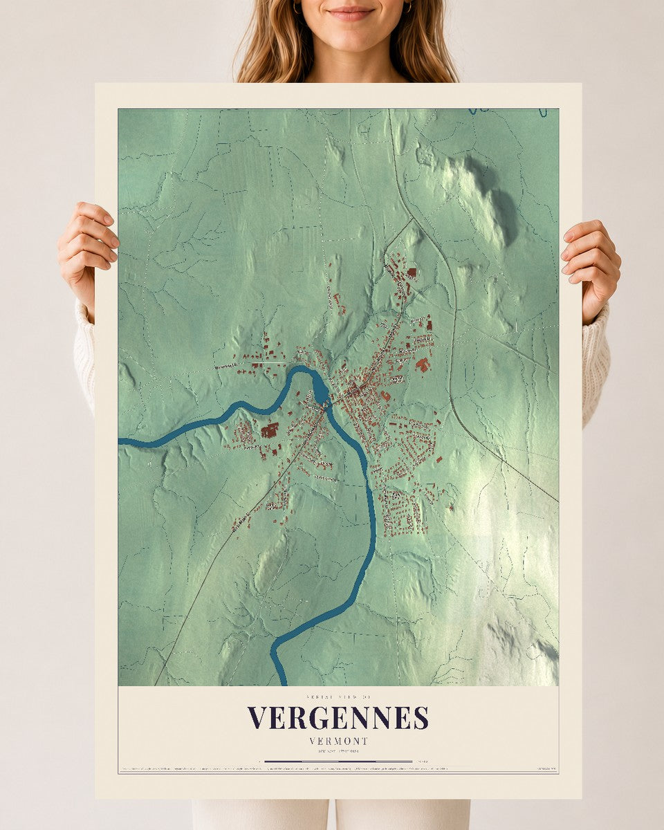 Vergennes, Vermont map print - 24 x 36 archival matte print