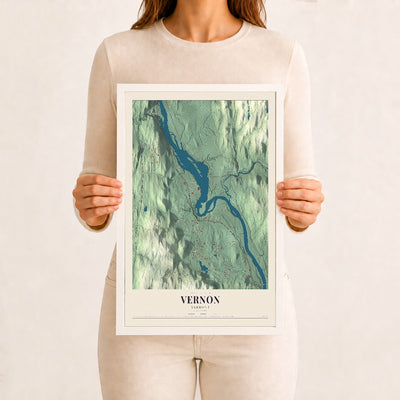 Vernon, Vermont map print - 12 x 18 white Ayous wood frame