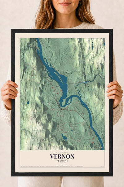 Vernon, Vermont map print - 18 x 24 black Ayous wood frame