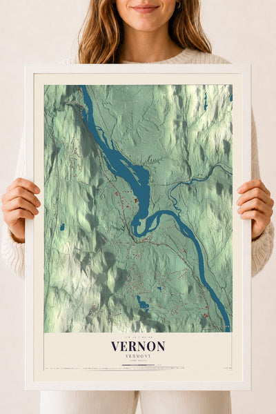 Vernon, Vermont map print - 18 x 24 white Ayous wood frame
