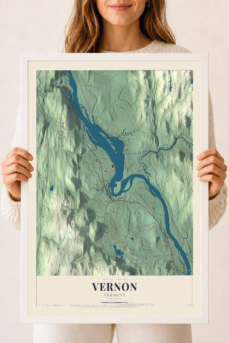 Vernon, Vermont map print - 18 x 24 white Ayous wood frame