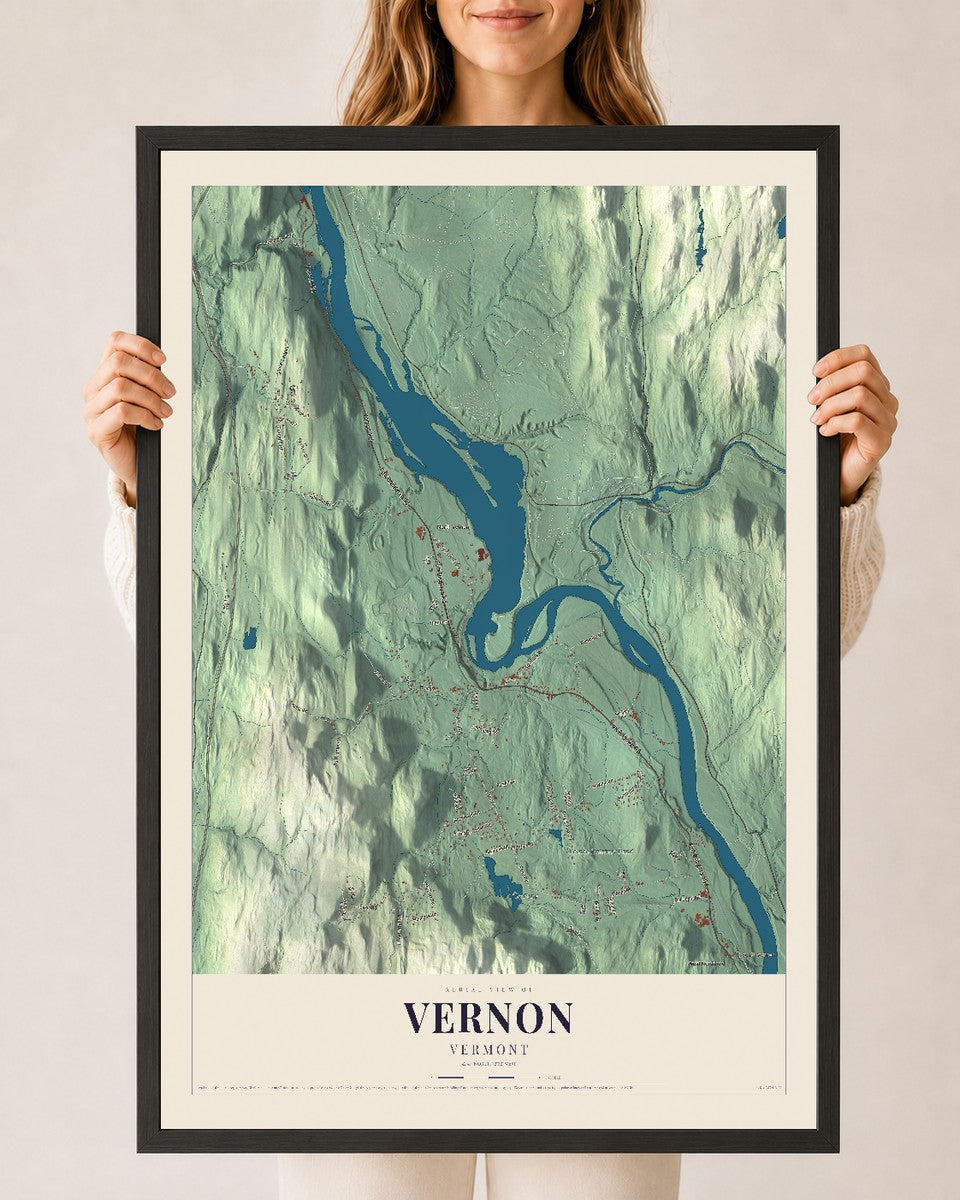 Vernon, Vermont map print - 24 x 36 black Ayous wood frame