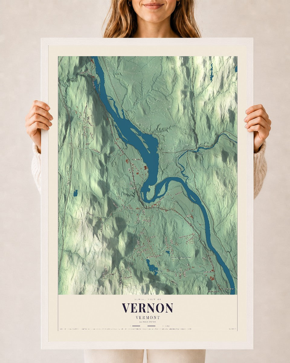 Vernon, Vermont map print - 24 x 36 white Ayous wood frame