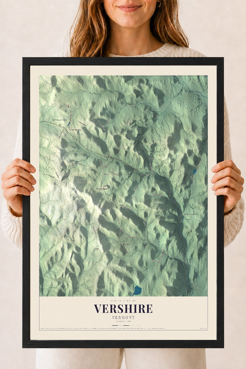 Vershire, Vermont map print - 18 x 24 black Ayous wood frame
