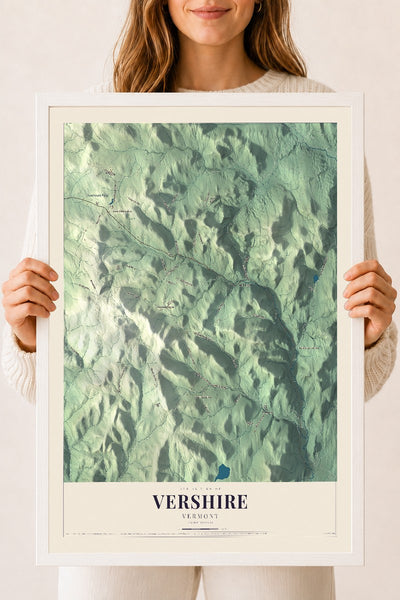 Vershire, Vermont map print - 18 x 24 white Ayous wood frame