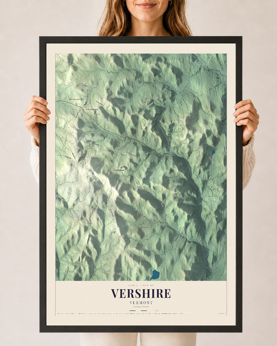 Vershire, Vermont map print - 24 x 36 black Ayous wood frame