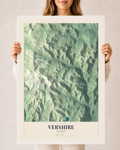 Vershire, Vermont map print - 24 x 36 white Ayous wood frame