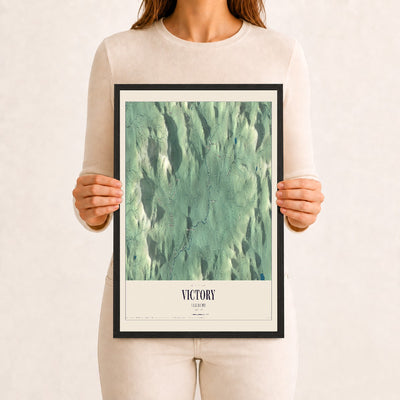 Victory, Vermont map print - 12 x 18 black Ayous wood frame