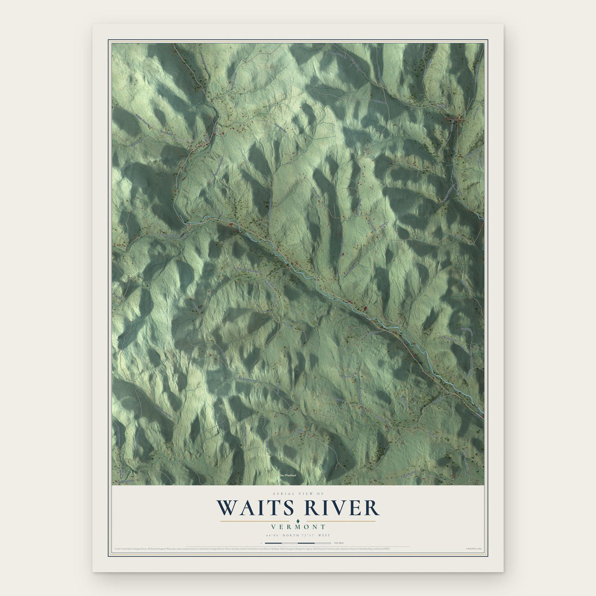Waits River, Vermont map print, the full design
